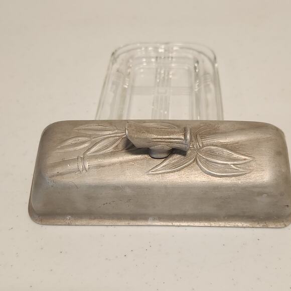 Vintage 1950s Everlast Forged Aluminum Covered Butter Dish Retro Bamboo Pattern - Picture 5 of 7